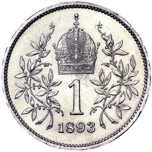 Austria, Cesarstwo Austro-Węgierskie, Franciszek Józef I (1848-1916), 1 Corona 1893, Wiedeń