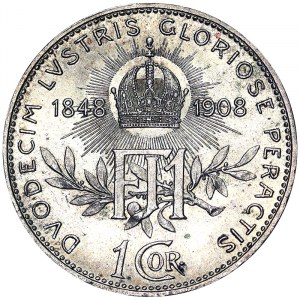 Austria, Cesarstwo Austro-Węgierskie, Franciszek Józef I (1848-1916), 1 Corona 1908, Wiedeń