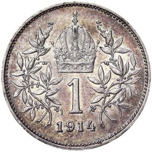Rakúsko, Rakúsko-Uhorsko, František Jozef I. (1848-1916), 1 Corona 1914, Viedeň