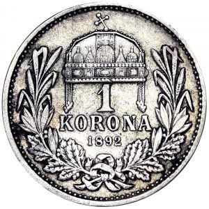 Austria, Cesarstwo Austro-Węgierskie, Franciszek Józef I (1848-1916), 1 Korona 1892, Kremnitz