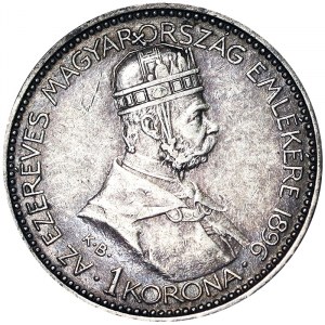 Autriche, Empire austro-hongrois, François-Joseph Ier (1848-1916), 1 Korona 1896, Kremnitz