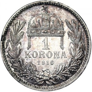 Österreich, Österreichisch-Ungarische Monarchie, Franz Joseph I. (1848-1916), 1 Korona 1916, Kremnitz