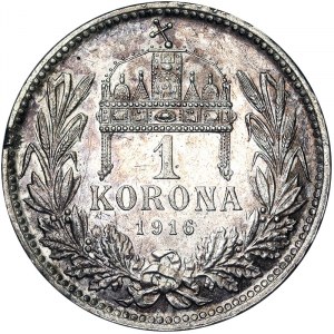 Autriche, Empire austro-hongrois, François-Joseph Ier (1848-1916), 1 Korona 1916, Kremnitz