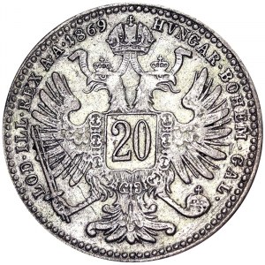 Austria, Cesarstwo Austro-Węgierskie, Franciszek Józef I (1848-1916), 20 Kreuzer 1869, Wiedeń