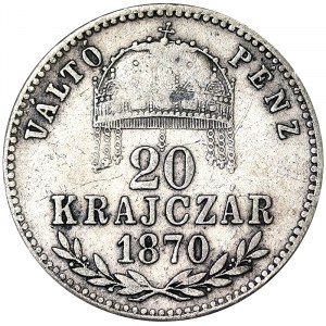 Austria, Austro-Węgry, Franciszek Józef I (1848-1916), 20 Krajczar 1870, Karlsburg