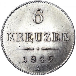 Austria, Austro-Węgry, Franciszek Józef I (1848-1916), 6 Kreuzer 1849, Wiedeń