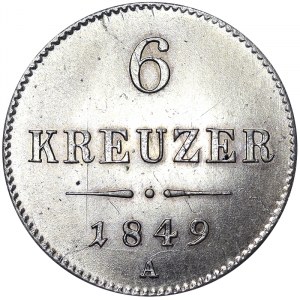 Rakousko, Rakousko-Uhersko, František Josef I. (1848-1916), 6 Kreuzer 1849, Vídeň