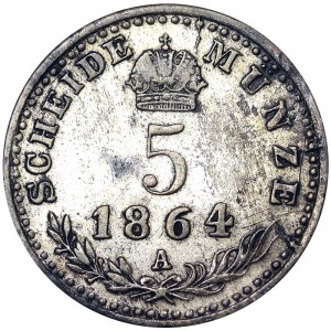 Austria, Impero austro-ungarico, Francesco Giuseppe I (1848-1916), 5 Kreuzer 1864, Vienna