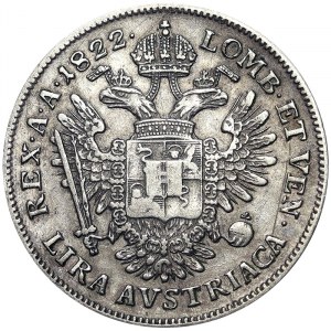 Rakousko, Lombardsko-benátské království (1815-1866), František I., císař rakouský (1815-1835), 1 lira 1822, Milán