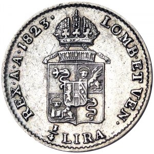 Austria, Królestwo Lombardzko-Weneckie (1815-1866), Franciszek I, cesarz Austrii (1815-1835), 1/4 liry 1823, Mediolan