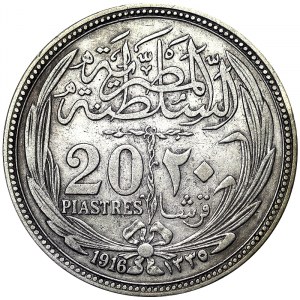 Égypte, Royaume, Hussein Kamil (1333-1336 H) (1914-1917 J.-C.), 20 Piastres 1916