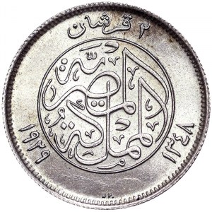 Ägypten, Königreich, Fuad I (1340-1355 AH) (1922-1936 AD), 2 Piaster 1929