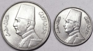 Égypte, Royaume, Fouad Ier (1340-1355 H) (1922-1936 J.-C.), Lot 2 pièces.