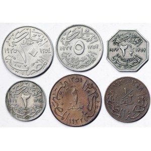 Égypte, Royaume, Fouad Ier (1340-1355 H) (1922-1936 J.-C.), Lot 6 pièces.