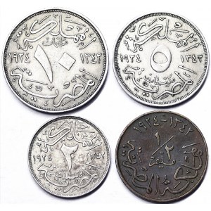 Égypte, Royaume, Fouad Ier (1340-1355 H) (1922-1936 J.-C.), Lot 4 pièces.