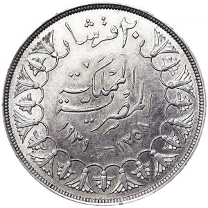 Egypt, Kingdom, Farouk (1355-1372 AH) (1936-1952 AD), 20 Piastres 1939