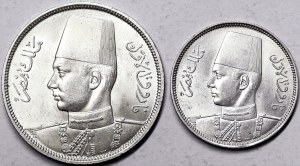 Egitto, Regno, Farouk (1355-1372 AH) (1936-1952 d.C.), Lotto 2 pezzi.