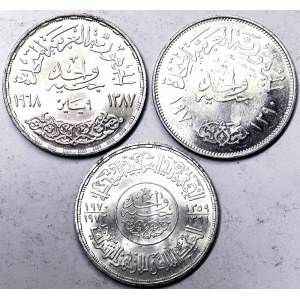 Ägypten, Vereinigte Arabische Republik (1378-1391 AH) (1958-1971 n. Chr.), Los 3 Stück.