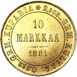 Finland, Russian Occupation, Alexander II (1855-1881), 10 Markka 1881, Helsinki