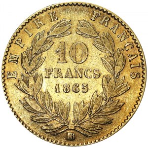 Francie, Napoleon III (1852-1870), 10 franků 1865, BB Strasbourg