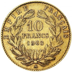 France, Napoleon III (1852-1870), 10 Francs 1868, A Paris