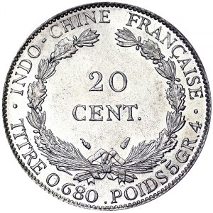 Francúzska Indočína (Kambodža, Laos, Vietnam) (do roku 1954), 20 centov 1937, A Paris