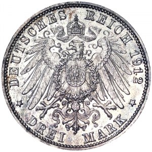 Germany, Baden, Friedrich II (1904-1918), 3 Mark 1912, G Karlsruhe