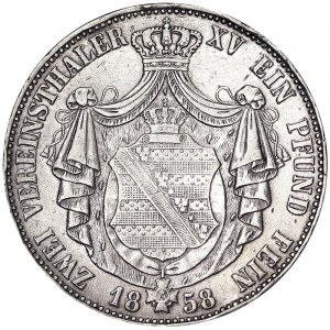 Deutschland, Sachsen-Albertine, Johann I. (1854-1873), 2 Vereinstaler 1858, F Dresden