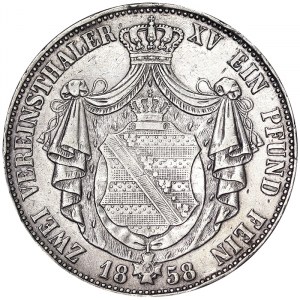 Niemcy, Saksonia-Albertyn, Johann I (1854-1873), 2 Vereinstaler 1858, F Drezno