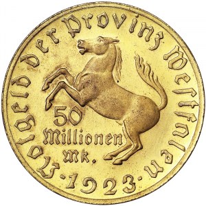 Deutschland, Westfalen, Provence Bankausgabe, 50 Millionen Mark 1923