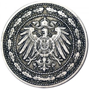 Allemagne, EMPIRE ALLEMAND, Guillaume II (1888-1918), 20 Pfennig 1892, J Hambourg