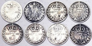 Gran Bretagna, Regno, Vittoria (1837-1901), Lotto 8 pezzi.