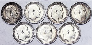 Gran Bretagna, Regno, Edoardo VII (1901-1910), Lotto 7 pezzi.