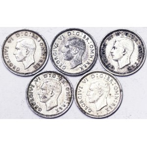 Großbritannien, Königreich, George VI (1936-1952), Lot 5 pcs.