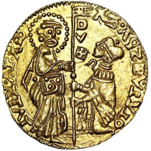 Grécko, križiacke mince, Chios, Andrea Dandolo (1342-1354), napodobenina benátskeho Ducata n.d. (cca 1347-1566), Chios