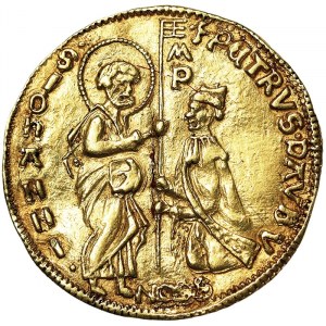 Grécko, križiacke mince, Rhodos, Pierre d'Aubusson (1476-1503), napodobenina benátskeho dukáta n.d., Rhodos