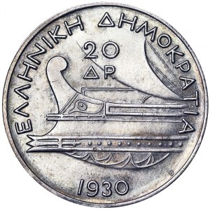 Grécko, kráľovstvo, republika (1924-1934), 20 drachmai 1930