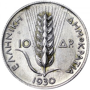 Grécko, kráľovstvo, republika (1924-1934), 10 drachmai 1930
