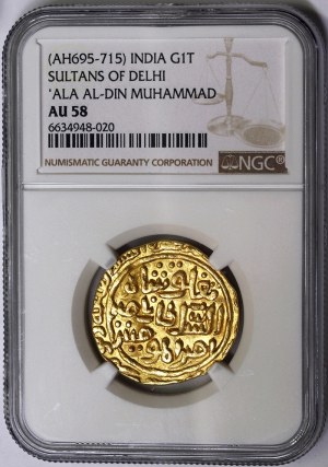 India, sultán Dillí, Ala-ud-Din Muhammad Shah (695-715 AH / 1296-1316 AD), zlatá tanca, mincovňa Hadrat Delhi
