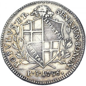 États italiens, Bologne, Gouvernement populaire de Bologne (23/7/1796 - 17/9/1797), 1/2 Scudo da 5 Paoli 1796, Bologne