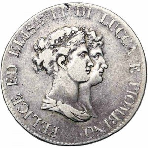 Italian States, Lucca and Piombino, Elisa Bonaparte and Felice Baciocchi (1805-1814), 5 Franchi 1806, Florence
