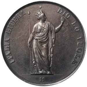 États italiens, Milan, Lombardie, Gouvernement provisoire (1848-1849), 5 Lire 1848, Milan
