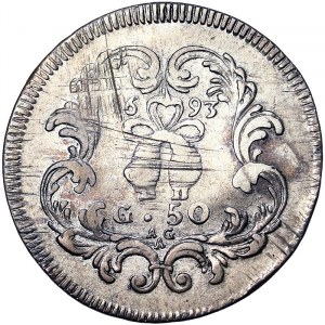 États italiens, Naples, Carlo II (1665-1700), 50 Grana 1693, Naples