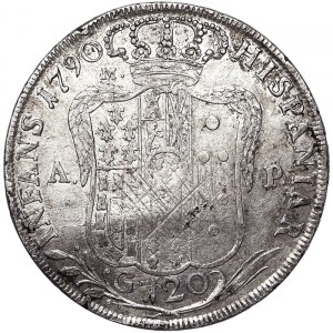 États italiens, Naples, Ferdinand IV de Borbone 1ère période (1759-1799), Piastra da 120 Grana 1790, Naples
