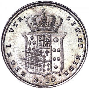 États italiens, Naples, Ferdinand II de Borbone (1830-1859), 20 Grana 1855, Naples