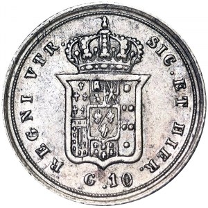 États italiens, Naples, Ferdinand II de Borbone (1830-1859), 10 Grana 1851, Naples