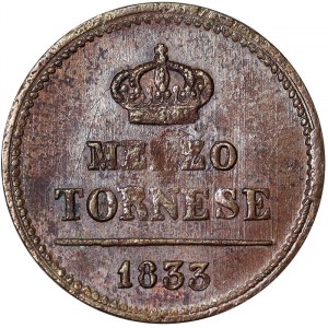 États italiens, Naples, Ferdinand II de Borbone (1830-1859), 1/2 Tornese 1833, Naples