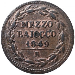 États italiens, Rome (État pontifical), Pie IX (1849-1866), 1/2 Baiocco 1849, Rome