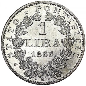 Stati italiani, Roma (Stato Pontificio), Pio IX (1866-1870), 1 lira 1866, Roma