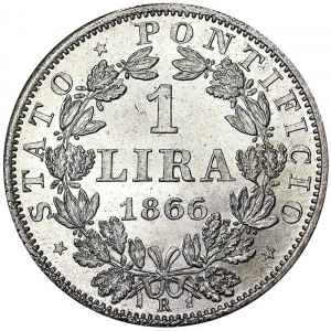 Italian States, Rome (Papal State), Pio IX (1866-1870), 1 Lira 1866, Rome